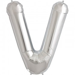 Burtu balons sudraba krāsā "V",  87cm, folijas figūra paredzēta piepūšanai ar hēliju