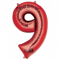 63cm x 86cm Skaitlis 9 Folija balons Super figure Sarkana