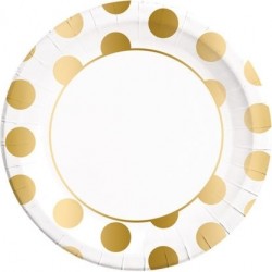 8 Papīra  Šķīvji  23 cm GOLD DOTS