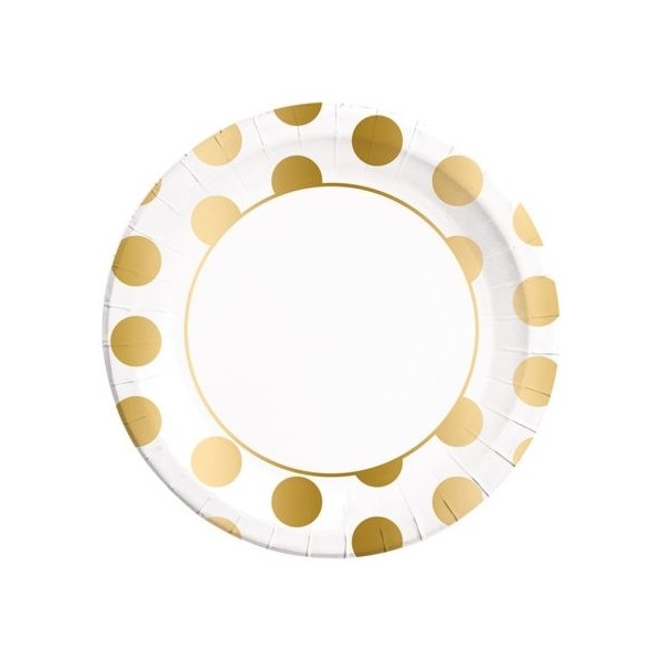 8 бумажных тарелок  23 см  GOLD DOTS