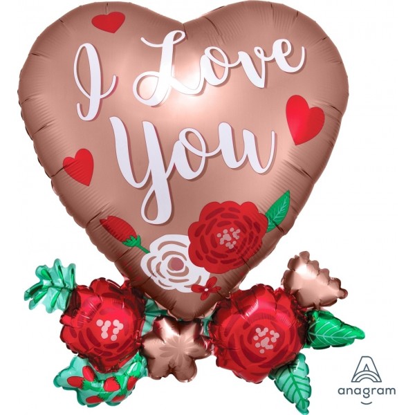 Folija balons "Sirds ar ziediem", Satin Luxe Liela Figūra, 58 x 76 cm, hēlija apjoms 0.061 kbm