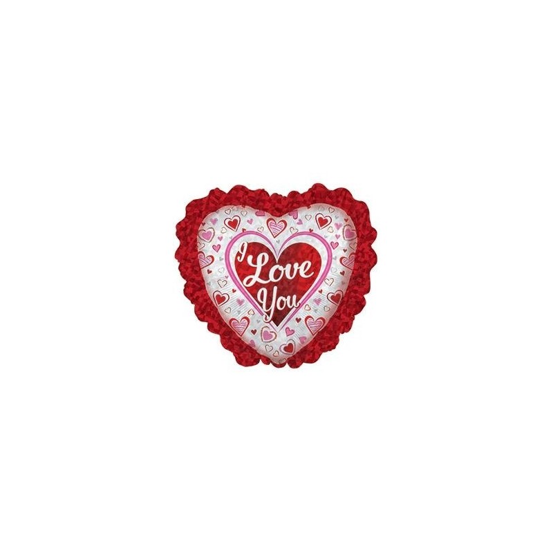 Folijas hēlija sirds formas balons "I Love You"  sarkans, ar kruzuli