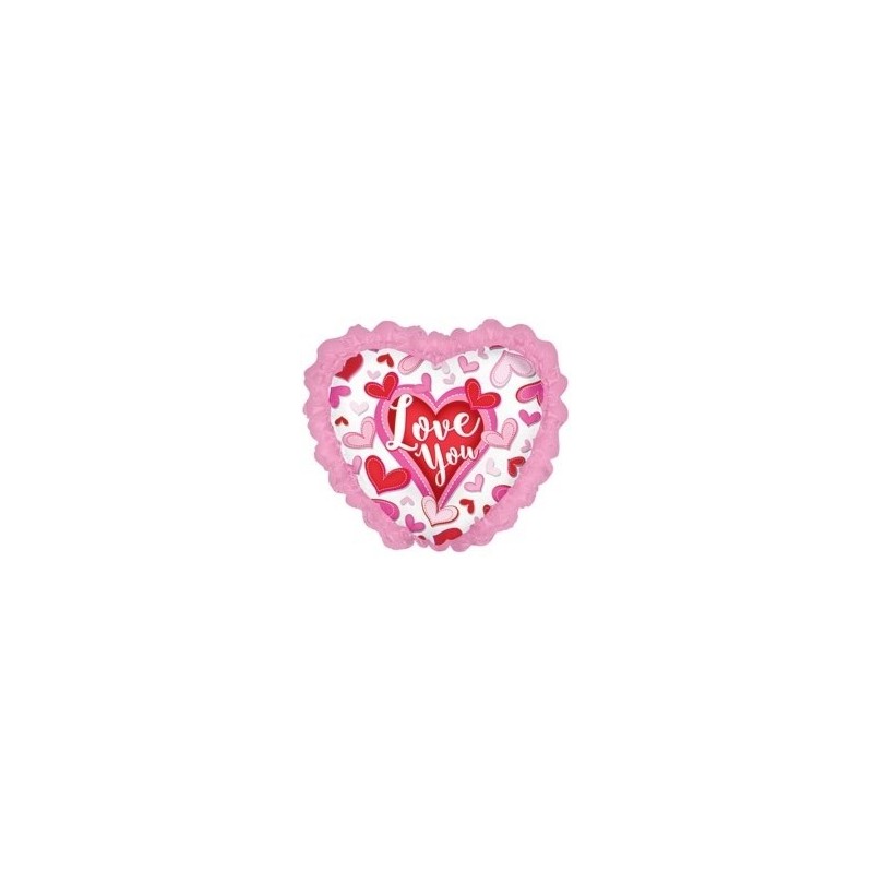 Folijas hēlija sirds formas balons "I Love You"  rozā, ar kruzuli