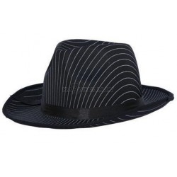 Satīna melnā gangstera cepure ar svītrām