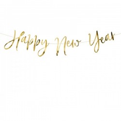 Virtene - Happy New Year izgatavota no spoguļpapīra, garums aptuveni 66 cm un augstums 18 cm