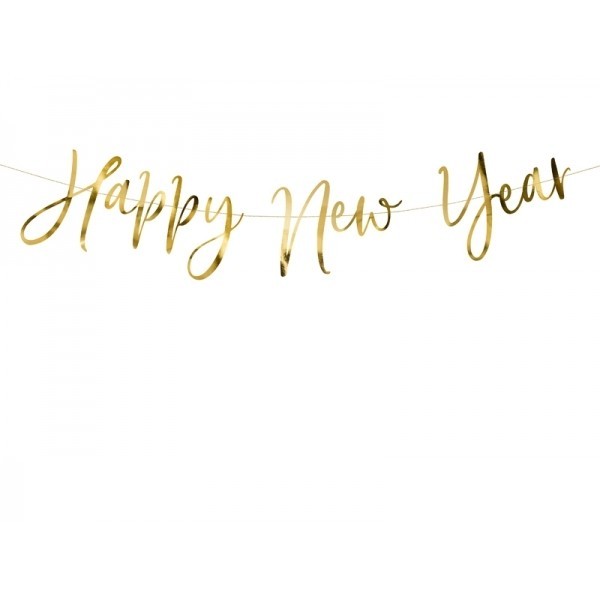 Баннер Happy New Year, выполненный из зеркально золотой бумаги, высота 18 см х длина 66 см
