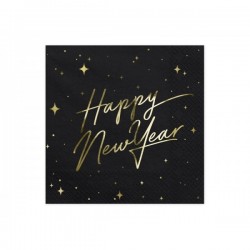 Салфетки, черные с золотой печатью "Happy New Year", 33x33 см, (размер в сложеном виде 16.5 x 16.5 см), 20 шт