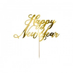 Топпер для торта Happy New Year (С Новым годом), золотая зеркальная бумага, 24 см 