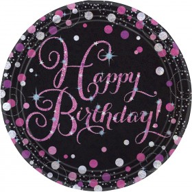 Happy Birthday  призматические тарелки бумажные   - 22,8 см 8. шт