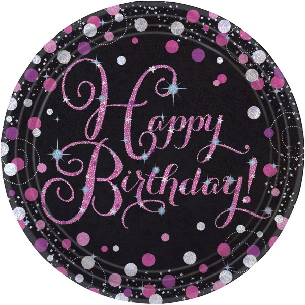 Happy Birthday  призматические тарелки бумажные   - 22,8 см 8. шт