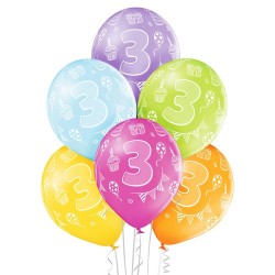 3-й День Рождения 12″/30 см шары из латекса, 6 шт. Пастель: 008 Зелёное яблоко, 117 Ярко-желтый, 007 Оранжевый, 010 Ярко-розовы