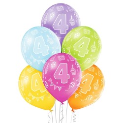 4-й День Рождения 12″/30 см шары из латекса, 6 шт. Пастель: 008 Зелёное яблоко, 117 Ярко-желтый, 007 Оранжевый, 010 Ярко-розовы