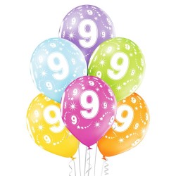 9-й День Рождения 12″/30 см шары из латекса, 6 шт. Пастель: 008 Зелёное яблоко, 117 Ярко-желтый, 007 Оранжевый, 010 Ярко-розовы