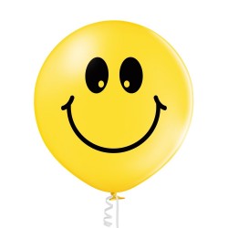 Smaidiņi - 60 cm. apaļš balons, dzeltens, 1 gab., apdruka 1 krāsā / 2 pusēs
