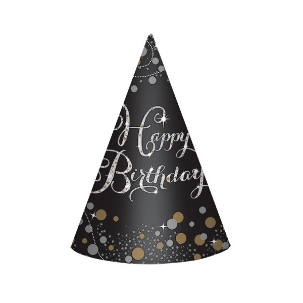 Cepurītes “Sparkling Birthday”, zelta-spīdīga, 8 gab 