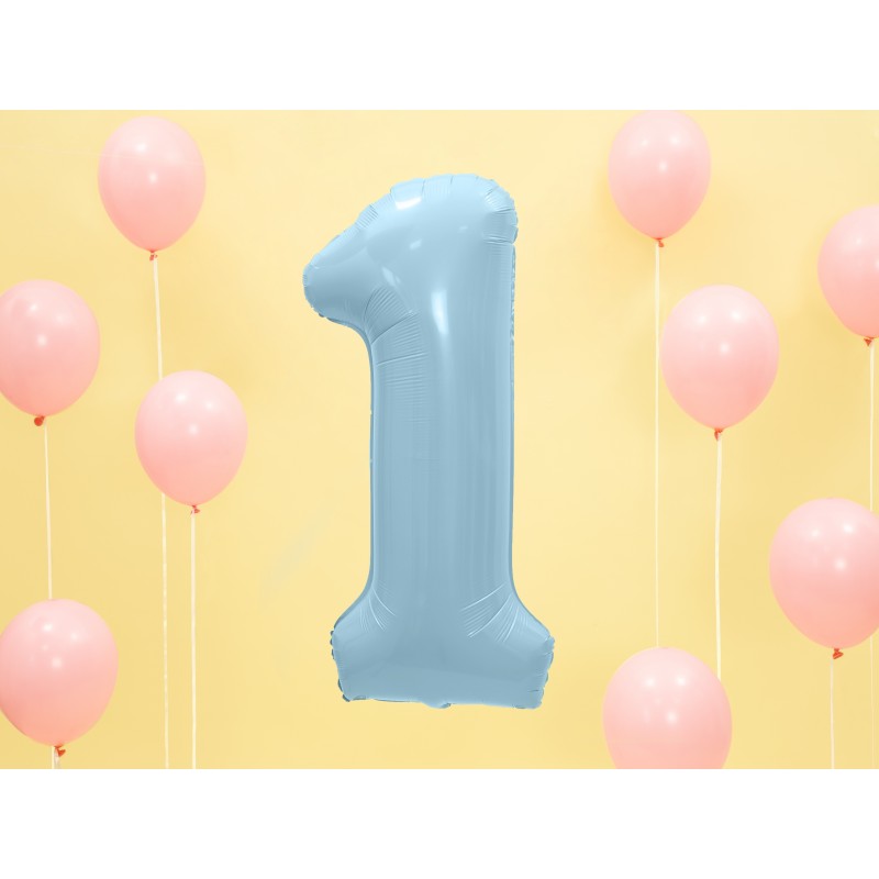 Ciparu balons, gaiši zils, folija, 86 cm., piepūšams ar hēliju vai gaisu