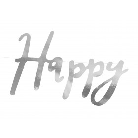 Гирлянда-буквы "Happy Bithday", серебро, 16х62 см, ламинированная бумага.  