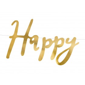 Гирлянда-буквы "Happy Bithday", золото, 16х62 см, ламинированная бумага.  