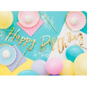 Гирлянда-буквы "Happy Bithday", золото, 16х62 см, ламинированная бумага.  