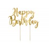 Топпер для торта "Happy Bithday", золото, 22,5 см, ламинированная бумага.  