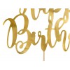 Топпер для торта "Happy Bithday", золото, 22,5 см, ламинированная бумага.  