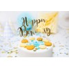 Топпер для торта "Happy Bithday", золото, 22,5 см, ламинированная бумага.  