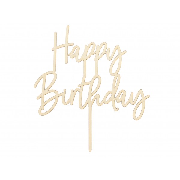Топпер для торта "Happy Bithday", 15 x 16,5 см, натуральное дерево 