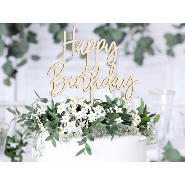 Топпер для торта "Happy Bithday", 15 x 16,5 см, натуральное дерево 