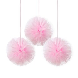Помпоны из тюля, нежно розовые, подвесной декор 30,5 см, 3 шт.       