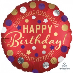 Гелиевый шар из фольги happy Birthday Party, красный с золотом, 43см