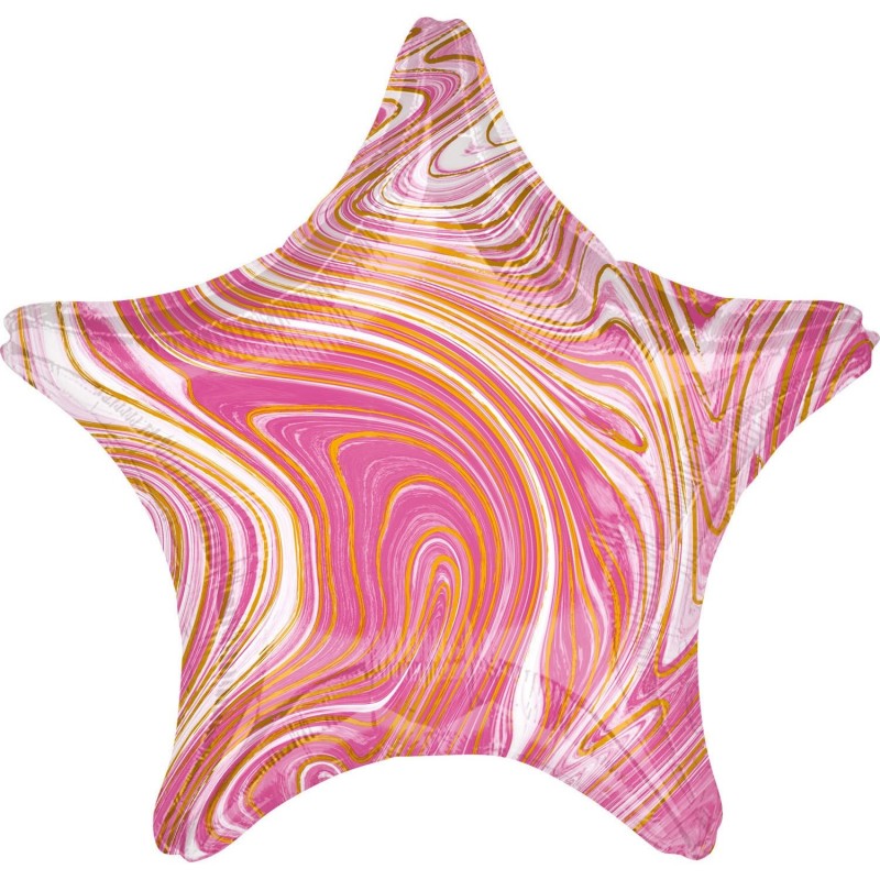Стандартный воздушный шар из фольги Marblez Pink Star  в упаковке