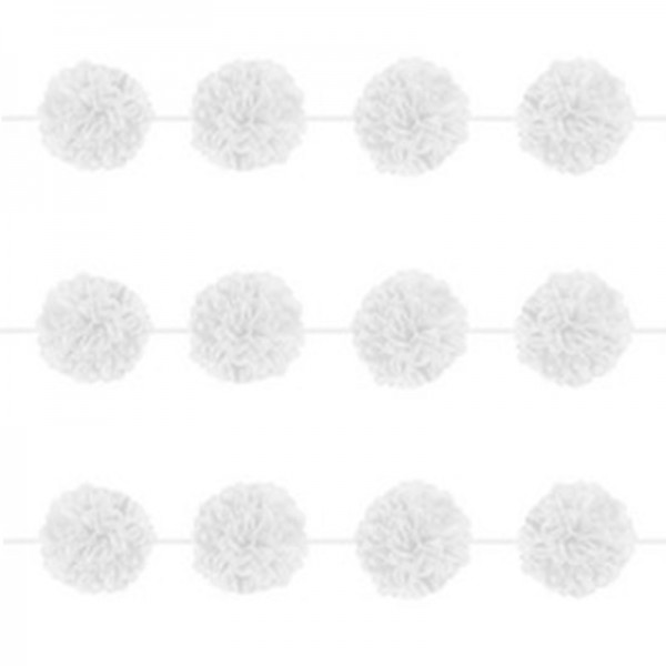 Бумажная гирлянда-помпоны белая, 3.65 м  х 14 см. упаковка 2 шт.