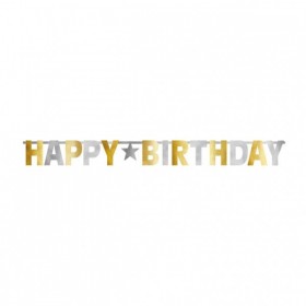 Гирлянда-буквы Happy Birthday,серебро и золото, 3.35м x 31.7см 