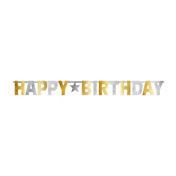 Гирлянда-буквы Happy Birthday,серебро и золото, 3.35м x 31.7см 