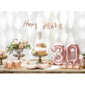 Гирлянда-буквы "Happy Bithday", розовое золото, 16х62 см, ламинированная бумага.  