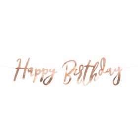 Гирлянда-буквы "Happy Bithday", розовое золото, 16х62 см, ламинированная бумага.  