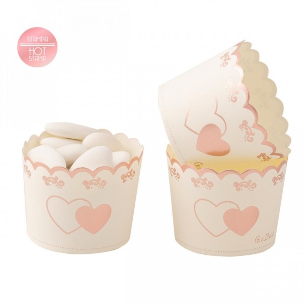 20 BAKING   CUPS GOLD HOT STAMP HEARTS CM 5X4.5