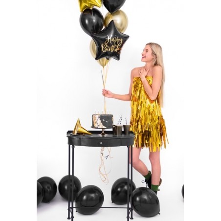 Folija balons Dzimšanas dienai – Melna ar zeltu zvaigzne Happy Birthday – 43cm, piepūšams ar hēliju vai gaisu 