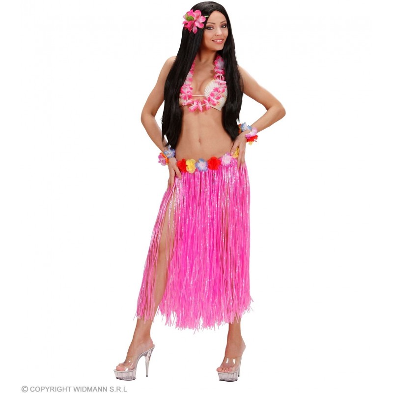 HAWAIIAN SKIRT WITH FLOWER BELT - pink color - 78 cm
 