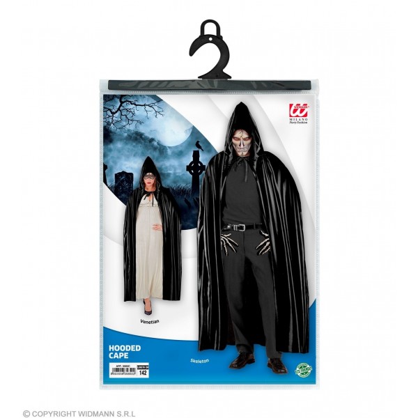 BLACK HOODED CAPE - 142 cm
 