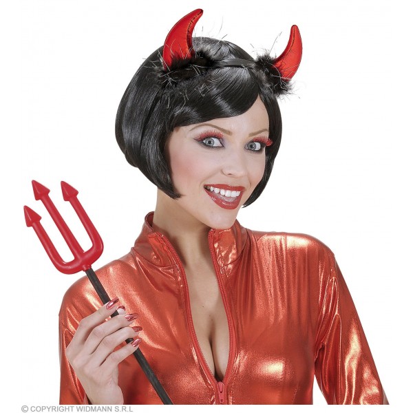 RED METALLIC HORNS WITH MARABOU AND TINSEL TRIM
 
