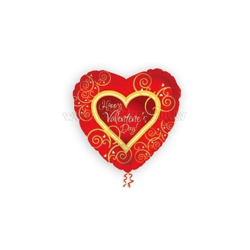 Sirds formas folija balons Valentīna Dienai, sarkans ar zeltu apdruku, 43 cm 