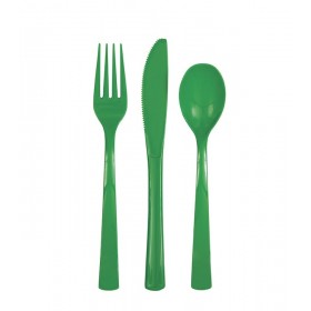 Galda piederumi tumši zaļi, 18 gab. plastmasas.(6 dakšas, 6 karotes, 6 naži) 