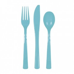 Galda piederumi piparmētru (mint) krāsā, 18 gab. plastmasas.(6 dakšas, 6 karotes, 6 naži) 