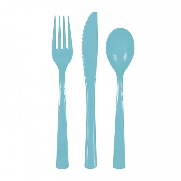 Galda piederumi piparmētru (mint) krāsā, 18 gab. plastmasas.(6 dakšas, 6 karotes, 6 naži) 