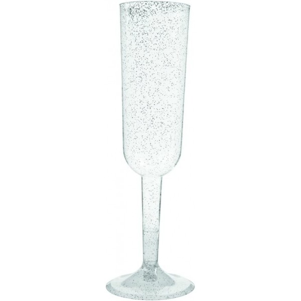 Šampaniešu glāze ar sudraba gliteru., 200 ml, plastmasas, 4 gab 
