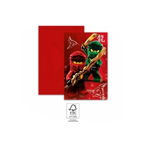Ielūgumi "Lego® Ninjago"- kārtiņa ar aploksni, 6 gab 