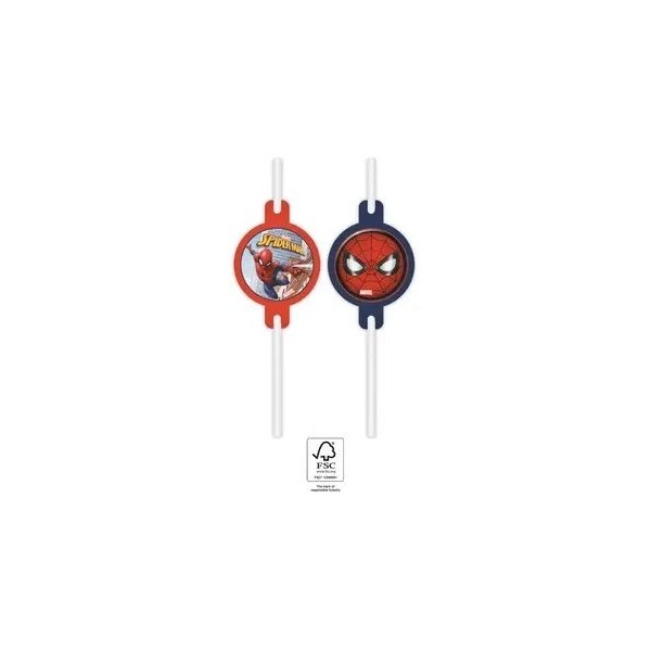 Трубочки 'Spiderman' 22 см, 4 шт, бумажные