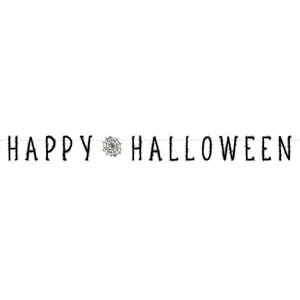 Гирлянда-буквы "Happy Halloween" черно-белая, с паутиной 180 х15 см. 