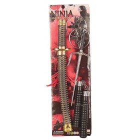 Ninja ieroču komplekts - zobens-katana, surikeni, nunčaki, trijžuburis (sajs) 